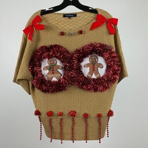 Ugly Christmas Sweater sz S Gingerbread Bra Funny Naughty Crafted Unique